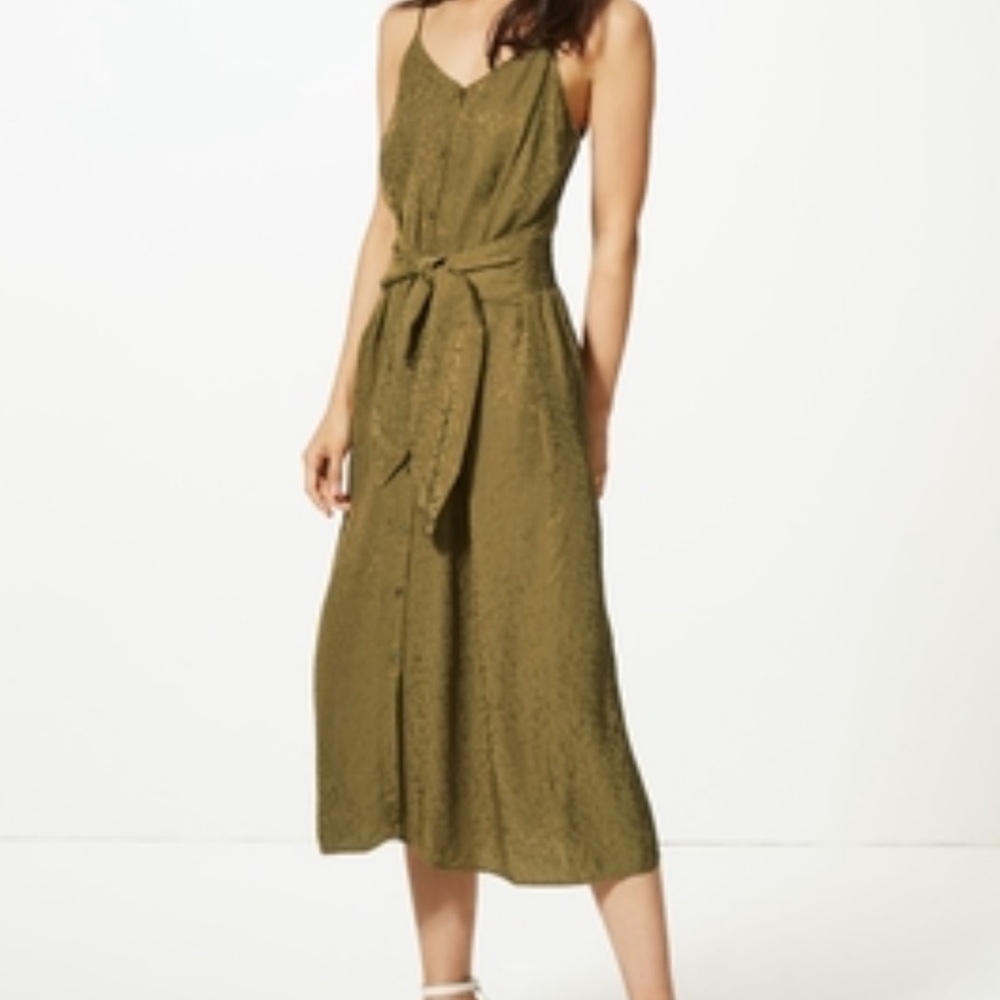 green satin button down dress